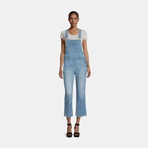 Frame Denim Antibes Cropped Stretch Denim Kick Flare Overalls in Shellvale